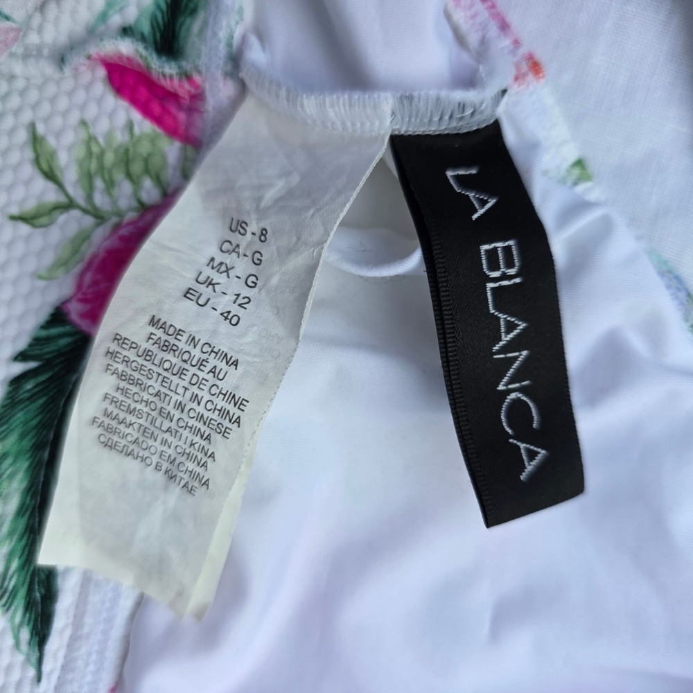 La Blanca Swimsuit Size 8 White Colorful Tropical‎ Floral One Piece Cut Out - Picture 6 of 9